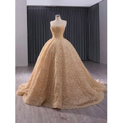 Formal Gold Prom Dresses A Line Sequin Evening Dress Strapless Night Cocktail Party Gowns Custom Size