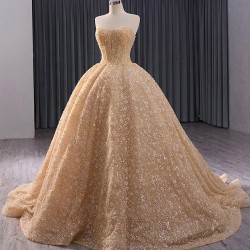 Formal Gold Prom Dresses A Line Sequin Evening Dress Strapless Night Cocktail Party Gowns Custom Size