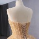 Formal Gold Prom Dresses A Line Sequin Evening Dress Strapless Night Cocktail Party Gowns Custom Size