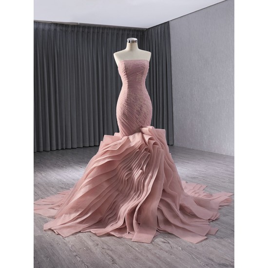 Glamorous Mauve Long Prom Party Dresses Ruffles Sleeveless Bridesmaid Gowns Special Occasion Formal Dress