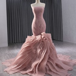 Glamorous Mauve Long Prom Party Dresses Ruffles Sleeveless Bridesmaid Gowns Special Occasion Formal Dress