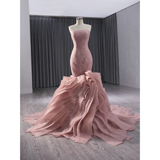 Glamorous Mauve Long Prom Party Dresses Ruffles Sleeveless Bridesmaid Gowns Special Occasion Formal Dress