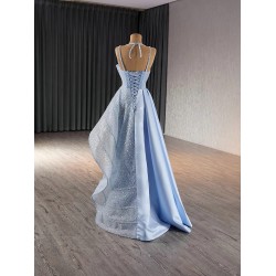 Glitter Ice Blue Mermaid Prom Dresses Black Girls Sequin Evening Party Gowns Sleeveless Evening Dresses