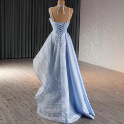 Glitter Ice Blue Mermaid Prom Dresses Black Girls Sequin Evening Party Gowns Sleeveless Evening Dresses