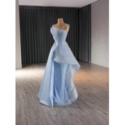 Glitter Ice Blue Mermaid Prom Dresses Black Girls Sequin Evening Party Gowns Sleeveless Evening Dresses