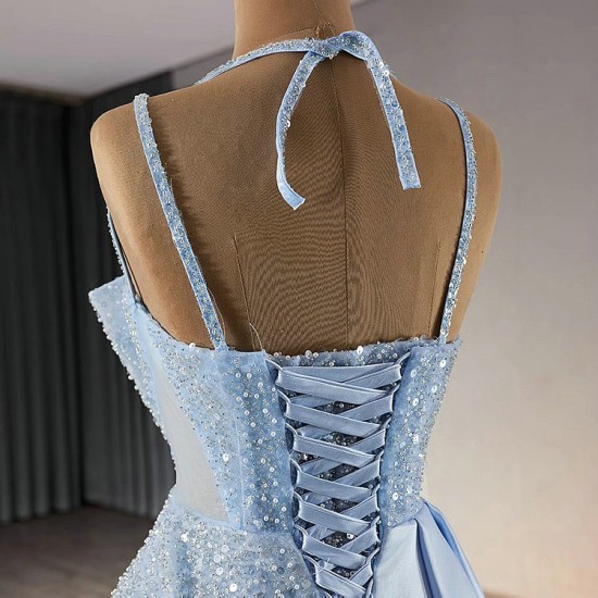 Glitter Ice Blue Mermaid Prom Dresses Black Girls Sequin Evening Party Gowns Sleeveless Evening Dresses