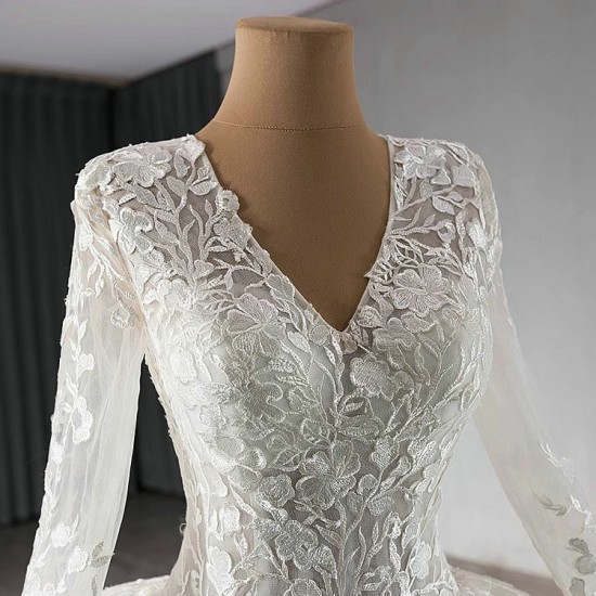 Glitter Lace Princess Wedding Dresses Long Sleeve Sequin V Neck Bridal Gowns Bride Dresses 2025