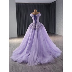 Glitter Prom Lavender Evening Dresses V Neck Party Prom Dress Cape Sleeve Floor Length A Line Gowns