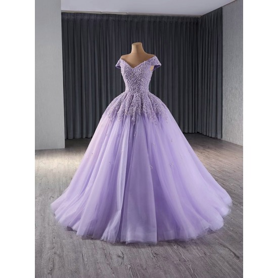 Glitter Prom Lavender Evening Dresses V Neck Party Prom Dress Cape Sleeve Floor Length A Line Gowns