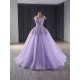 Glitter Prom Lavender Evening Dresses V Neck Party Prom Dress Cape Sleeve Floor Length A Line Gowns