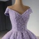 Glitter Prom Lavender Evening Dresses V Neck Party Prom Dress Cape Sleeve Floor Length A Line Gowns