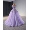 Glitter Prom Lavender Evening Dresses V Neck Party Prom Dress Cape Sleeve Floor Length A Line Gowns