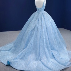 Glitter Sky Blue Sweet 15 16 Dress Sequin Ball Gown Corset Spaghetti Strap Quinceanera Dress 2024 Cocktail Dresses Prom