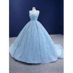 Glitter Sky Blue Sweet 15 16 Dress Sequin Ball Gown Corset Spaghetti Strap Quinceanera Dress 2024 Cocktail Dresses Prom