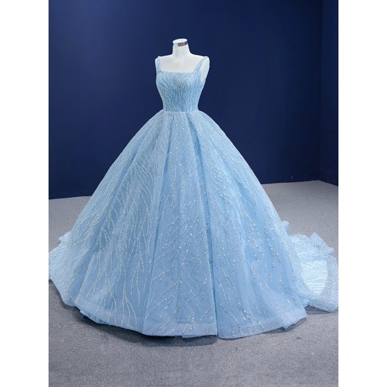 Glitter Sky Blue Sweet 15 16 Dress Sequin Ball Gown Corset Spaghetti Strap Quinceanera Dress 2024 Cocktail Dresses Prom