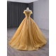 Gold A Line Satin Formal Prom Dresses Cape Sleeve Floor Length Special Occasion Gown Women Bridesmaid Party Gowns