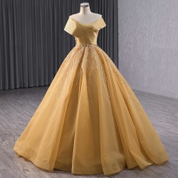 Gold A Line Satin Formal Prom Dresses Cape Sleeve Floor Length Special Occasion Gown Women Bridesmaid Party Gowns