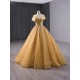 Gold A Line Satin Formal Prom Dresses Cape Sleeve Floor Length Special Occasion Gown Women Bridesmaid Party Gowns