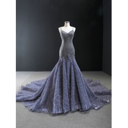 Gray Blue Evening Dresses For Women 2024 Spaghetti Strap Formal Birthday Party Gown