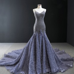 Gray Blue Evening Dresses For Women 2024 Spaghetti Strap Formal Birthday Party Gown