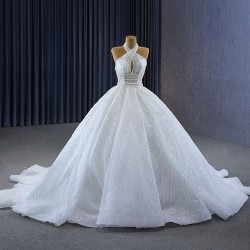 Halter Neck Wedding Dresses Sleeveless Bridal Gowns Sequin 2024 Backless Ball Gown Bridal Gowns