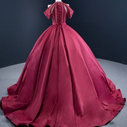 Halter Neck Burgundy Quinceanera Dress Tiered Sweet 15 16 Ball Gown Custom Made Cocktail Gown