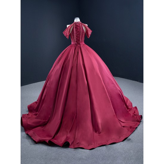 Halter Neck Burgundy Quinceanera Dress Tiered Sweet 15 16 Ball Gown Custom Made Cocktail Gown