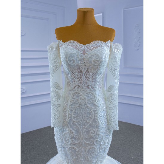 Lace Appliques Wedding Dress For Woman Mermaid Bride Gown Detachable Sleeve Princess Dress