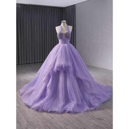 Lavender Sweet 15 16 Dresses Ballgown Tulle Prom Dress Sleeveless Quinceanera Dress 2024 Floral Lace Beads Dresses