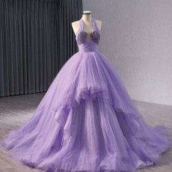 Lavender Sweet 15 16 Dresses Ballgown Tulle Prom Dress Sleeveless Quinceanera Dress 2024 Floral Lace Beads Dresses