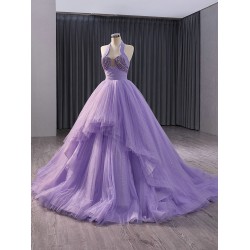 Lavender Sweet 15 16 Dresses Ballgown Tulle Prom Dress Sleeveless Quinceanera Dress 2024 Floral Lace Beads Dresses