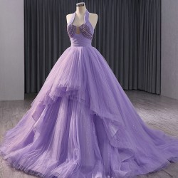 Lavender Sweet 15 16 Dresses Ballgown Tulle Prom Dress Sleeveless Quinceanera Dress 2024 Floral Lace Beads Dresses