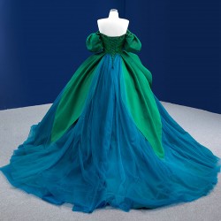 Long Green Prom Party Dresses Puff Sleeve Bridesmaid Gowns Sweetheart Neck Formal Dress Customized