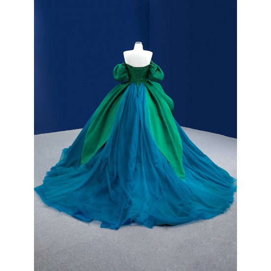 Long Green Prom Party Dresses Puff Sleeve Bridesmaid Gowns Sweetheart Neck Formal Dress Customized