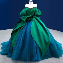 Long Green Prom Party Dresses Puff Sleeve Bridesmaid Gowns Sweetheart Neck Formal Dress Customized