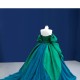 Long Green Prom Party Dresses Puff Sleeve Bridesmaid Gowns Sweetheart Neck Formal Dress Customized