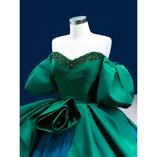 Long Green Prom Party Dresses Puff Sleeve Bridesmaid Gowns Sweetheart Neck Formal Dress Customized