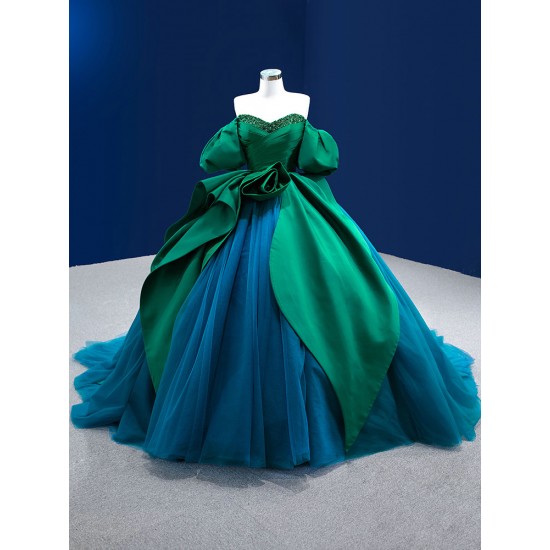 Long Green Prom Party Dresses Puff Sleeve Bridesmaid Gowns Sweetheart Neck Formal Dress Customized