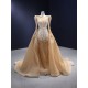 Long Prom Champagne Evening Gowns Customizable Two In One Women Formal Party Dresses