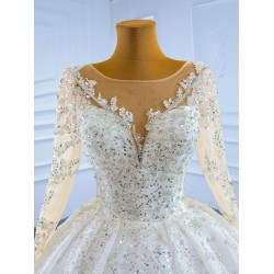 Long Sleeve Ball Gown Wedding Dress Sequin Bridal Growns vestido de noiva Sweep Train 2024