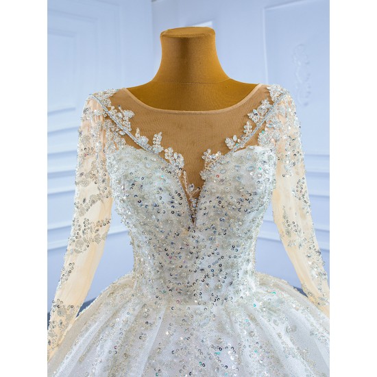 Long Sleeve Ball Gown Wedding Dress Sequin Bridal Growns vestido de noiva Sweep Train 2024