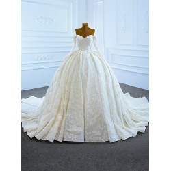 Long Sleeve Ball Gown Wedding Dress Sweetheart Neck Bridal Gowns Custom Made 2024