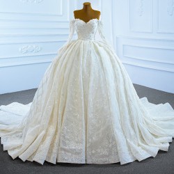 Long Sleeve Ball Gown Wedding Dress Sweetheart Neck Bridal Gowns Custom Made 2024