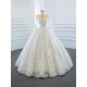 Long Sleeve Ball Gown Wedding Dresses Scoop Neck 3D Flowers Wedding Gown Open Back Bride Dress