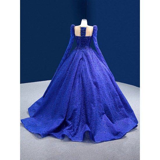 Long Sleeve Ballgown Blue Quinceanera Dress 2024 Scoop Neck 15 Year Old Corinthian Dresses