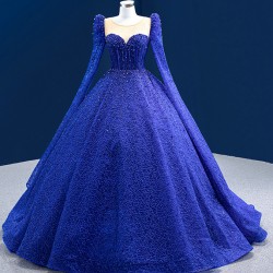 Long Sleeve Ballgown Blue Quinceanera Dress 2024 Scoop Neck 15 Year Old Corinthian Dresses