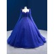 Long Sleeve Ballgown Blue Quinceanera Dress 2024 Scoop Neck 15 Year Old Corinthian Dresses