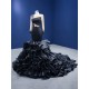 Long Sleeve Black Evening Dresses Dubai Ruffled Long Women Formal Party Dress for Wedding Guest