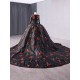 Long Sleeve Black Quinceanera Dresses Embroidered Flowers Sequins Sweet 15 16 Party Dresses