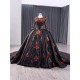 Long Sleeve Black Quinceanera Dresses Embroidered Flowers Sequins Sweet 15 16 Party Dresses